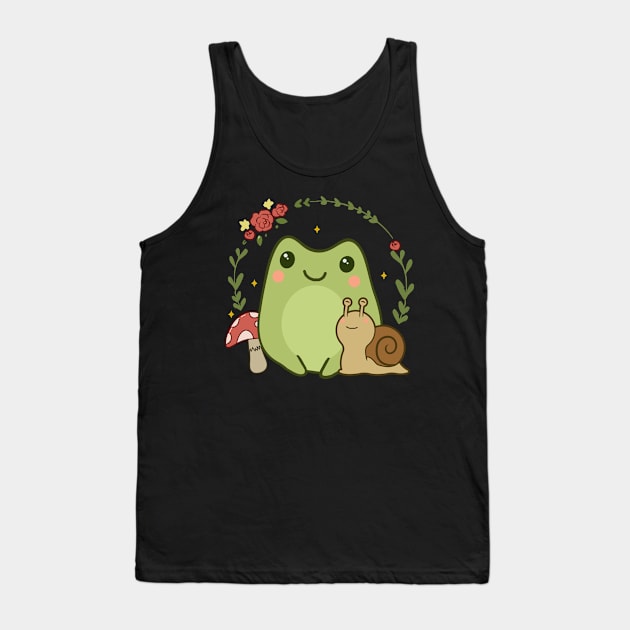 Cute Kawaii Frog Snail Mushroom Cottagecore Aesthetic Tank Top by Tee-Riss